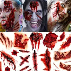 FMYSJ Realism Bloody Stitches & Wounds Scary Face Scars - Vattentäta, Hållbara och Långvariga Tillfälliga Tatueringar för Vuxna - Perfekt för Halloween (FMY) 9 Sheets In One Package | Fyndiq> Smink