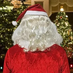 Realistisk tomtemask i latex, helmask med röd tomteluva + skägg><noscript><img width=