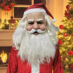 Realistisk tomtemask i latex, helmask med röd tomteluva + skägg><noscript><img width=