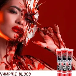 Realistiskt Sminkset med Falskt Blod, Tvättbar Falskt Blodgel för Kläder Mun Ögon, Specialeffektsminkset för Vampyr Zombie Halloween Fa><noscript><img width=