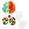 Regnbåge Clown Kostym Peruk Svamp Näsa Prickar Fluga Vita Handskar Clown Set för Cosplay Kläder Rekvisita> Tillbehör