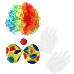 Regnbåge Clown Kostym Peruk Svamp Näsa Prickar Fluga Vita Handskar Clown Set för Cosplay Kläder Rekvisita> Tillbehör