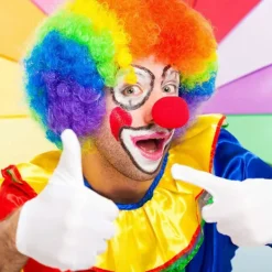 Regnbåge Clown Kostym Peruk Svamp Näsa Prickar Fluga Vita Handskar Clown Set för Cosplay Kläder Rekvisita><noscript><img width=
