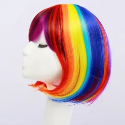 Regnbåge Peruk Kvinnor Syntetisk Färgad Peruk Rakt Hår Värmebeständig><noscript><img width=
