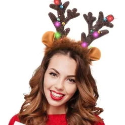 Rensdjurshorn Huvudband, LED Rensa Huvudband med Klockor, ZQKLA> Huvudbonader