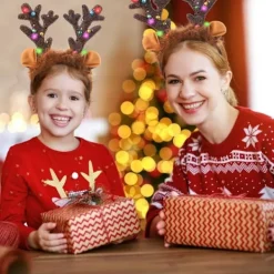 Rensdjurshorn Huvudband, LED Rensa Huvudband med Klockor, ZQKLA><noscript><img width=