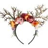 Rensdjurshorn Huvudband Med Blommor Julhårtillbehör Elghorn Huvudbonad Tomteluva Elghorn Huvudbonad Barn Vuxna Fest Fotorekvisita Kostym A> Huvudbonader
