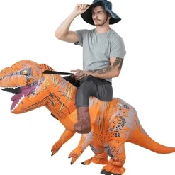 Ridande dinosauriekostym Uppblåsbar dinosauriedräkt Maskeraddräkt för vuxna Brun><noscript><img width=