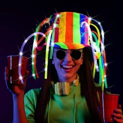 Holocky Rolig Clownhatt med LED-lampor & Noodlehår><noscript><img width=