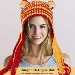 Rolig Halloween-fest huvudbonad för europeiska och amerikanska vuxna, gul bläckfiskform handvävd bläckfiskhatt> Huvudbonader