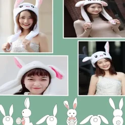 Rolig hoppande kaninplyschmössa för kvinnor och flickor, kan användas som><noscript><img width=