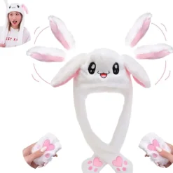 Rolig hoppande kaninplyschmössa för kvinnor och flickor, kan användas som rolig påsk-/halloween-/julhattgåva> Huvudbonader