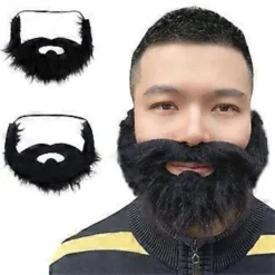 Rolig Kostymfest Herr Svart Falskt Skägg Mustasch, Halloween & Jul Skägg med Mustasch för Vuxen Halloweenfest Svart> Tillbehör