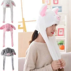 Rolig Plysch Gris Hatt Rörliga Öron Djur Gris Huvudbonad med Tryckning_Kvalitetsgåvor><noscript><img width=