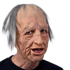 Roliga realistiska latexmasker för gammal man och kvinna med hår, Halloween cosplay, partykostym, gummimask, fest> Masker