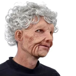 Roliga realistiska latexmasker för gammal man och kvinna med hår, Halloween cosplay, partykostym, gummimask, fest> Masker