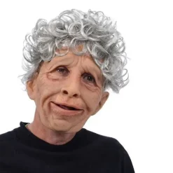 Roliga realistiska latexmasker för gammal man och kvinna med hår, Halloween cosplay, partykostym, gummimask, fest><noscript><img width=