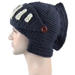 Romersk riddare stickad blå mössa vinter gladiator mask mössa handgjord stickad herrhatt><noscript><img width=