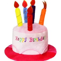 Rosa plysch Grattis på födelsedagen tårta hatt - Unisex vuxenstorlek Fancy Dres> Huvudbonader