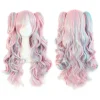 （rosa）68cm Cosplay Unicorn Peruk Lång Lockig Drömsk Söt Mjuk Rosa Lila Blå Gradvis Peruker för Kvinnor G> Peruker