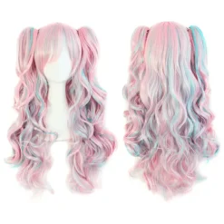 （rosa）68cm Cosplay Unicorn Peruk Lång Lockig Drömsk Söt Mjuk Rosa Lila Blå Gradvis Peruker för Kvinnor G> Peruker