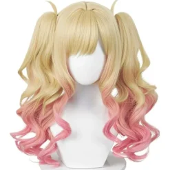 Roséguldfärgad peruk med flätor, kostym för flickor och kvinnor, anime, tvåfärgad lockig peruk, lämplig för jul med huva> Peruker