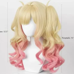Roséguldfärgad peruk med flätor, kostym för flickor och kvinnor, anime, tvåfärgad lockig peruk, lämplig för jul med huva> Peruker