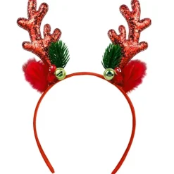 Rött Pannband med Renhorn och Paljetter - Julprydnad för Födelsedagar, Julfester, Vuxen Cosplay & Kostymdekoration> Huvudbonader