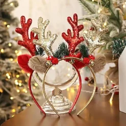 Rött Pannband med Renhorn och Paljetter - Julprydnad för Födelsedagar, Julfester, Vuxen Cosplay & Kostymdekoration><noscript><img width=