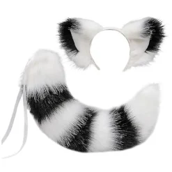 Rävsvans och -öron, Katt Varg Hjort Öron och Svans Set, Djurpäls Svans, Öron Huvudband - Perfekt Vit svart-max> Tillbehör