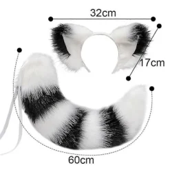 Rävsvans och -öron, Katt Varg Hjort Öron och Svans Set, Djurpäls Svans, Öron Huvudband - Perfekt Vit svart-max> Tillbehör