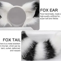 Rävsvans och -öron, Katt Varg Hjort Öron och Svans Set, Djurpäls Svans, Öron Huvudband - Perfekt Vit svart-max><noscript><img width=