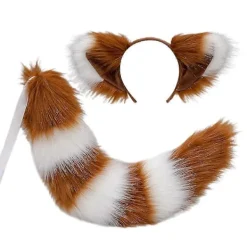Rävsvans och -öron, katt-varg-tvättbjörnsöron-svansset, djurpäls svans, öron pannband, halloween juldräkt - SNNGV> Tillbehör