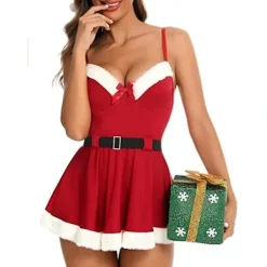 RYI-Nytt Juldräkt för Kvinnor 2024, Vuxen Sexig Dräkt, Fru Jultomten Cosplay Fest Jul Mini Klänningar Röd Ed S> Dräkter