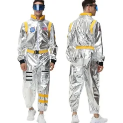 Rymdastronaut Silver Jumpsuit för Vuxna Män och Kvinnor Halloween Cosplay Party Kostym Par Rymddräkt Robot Uniform Kostym XL XL XL Women Blue Set> Dräkter