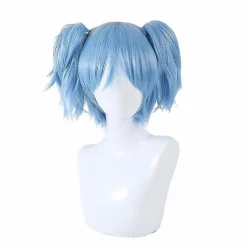 Sally Face Cosplay Rekvisita Sally Peruk Kort Blå Värmebeständig Syntetisk Hår Clip Hästsvans Peruker> Peruker