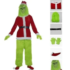 Santa Grinch Cosplay Kostym Hur Grinchen Stal Julen Dräkt Halloween Set With Mask> Dräkter
