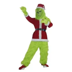 Santa Grinch Cosplay Kostym Hur Grinchen Stal Julen Dräkt Halloween Set With Mask><noscript><img width=