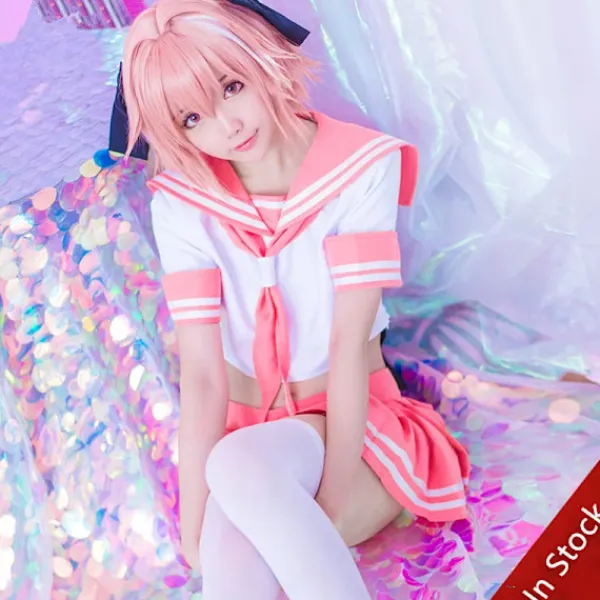 KOOLYOU SBluuCosplay Fate Apocrypha Rider Astolfo Cosplay för män JK skoluniform sjömanskostym Kvinnlig outfit Anime Halloween-kostym L Costume with Wig> Dräkter