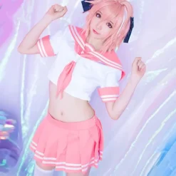 KOOLYOU SBluuCosplay Fate Apocrypha Rider Astolfo Cosplay för män JK skoluniform sjömanskostym Kvinnlig outfit Anime Halloween-kostym L Costume with Wig><noscript><img width=