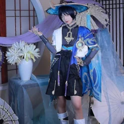 Scaramouche Cosplay Genshin Impact Kostym Peruk Hatt Komplett Set Anime Halloween Genshin Cosplay Wanderer Kostym Uniform För Män><noscript><img width=