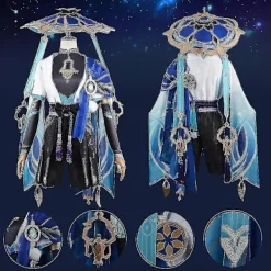 Scaramouche Cosplay Genshin Impact Kostym Peruk Hatt Komplett Set Anime Halloween Genshin Cosplay Wanderer Kostym Uniform För Män><noscript><img width=