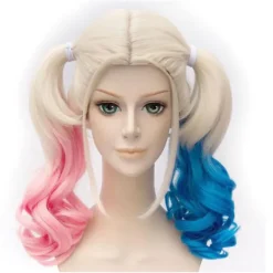 Serietidningar - Harley Quinn peruk i polyester (vuxen) Två tofsar: en rosa a-FM-> Peruker