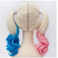 Serietidningar - Harley Quinn peruk i polyester (vuxen) Två tofsar: en rosa a-FM-><noscript><img width=