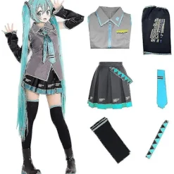 Set Hatsune Miku Cosplay Kostym Dam Scenföreställning Falsk Tecknad Figur Uniform Halloween Party-Xin M> Dräkter