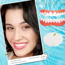 Set med 1 falska vita tänder, kosmetiska proteser för över- och underkäke, tillfälliga proteser, tandfanér, tänder><noscript><img width=