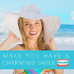 Set med 1 falska vita tänder, kosmetiska proteser för över- och underkäke, tillfälliga proteser, tandfanér, tänder><noscript><img width=