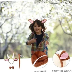 set med gethorn pannband zoo kläder tillbehör djur pannband gethorn och öron hundöron pannband plysch get huvudstycke djuröron><noscript><img width=