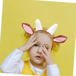 set med gethorn pannband zoo kläder tillbehör djur pannband gethorn och öron hundöron pannband plysch get huvudstycke djuröron><noscript><img width=