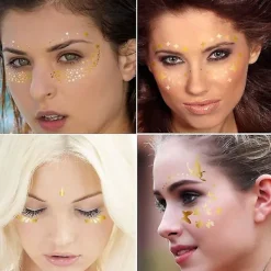 Set Of 6 Face Tattoo Stickers, Gold Temporary Transfer Tattoos On Face For Women Girls Halloween Masquerade Costume Party> Smink
